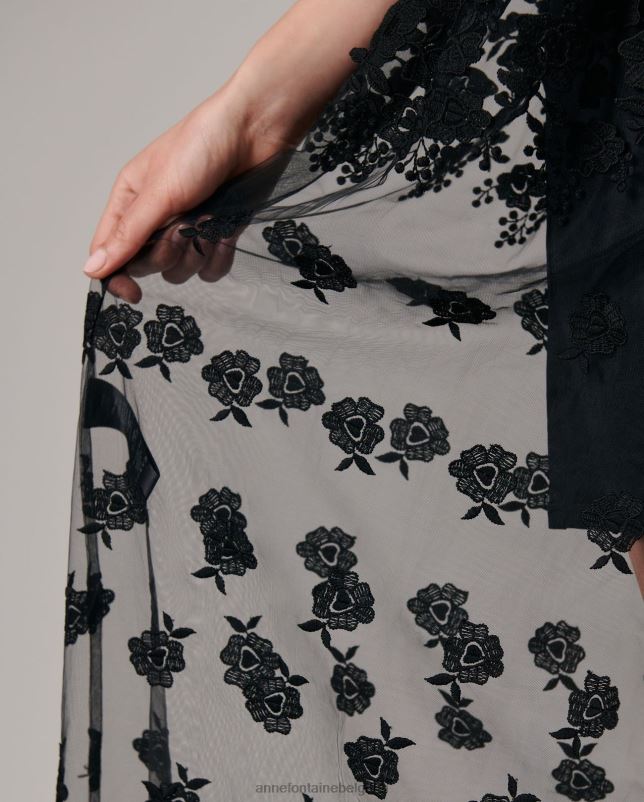 Anne Fontaine vrouwen paradis rok lange tule rokken met 3d bloemen kleding zwart 06TRT372