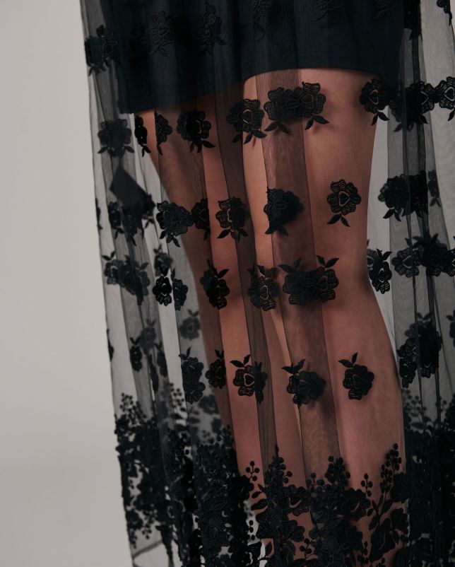 Anne Fontaine vrouwen paradis rok lange tule rokken met 3d bloemen kleding zwart 06TRT372