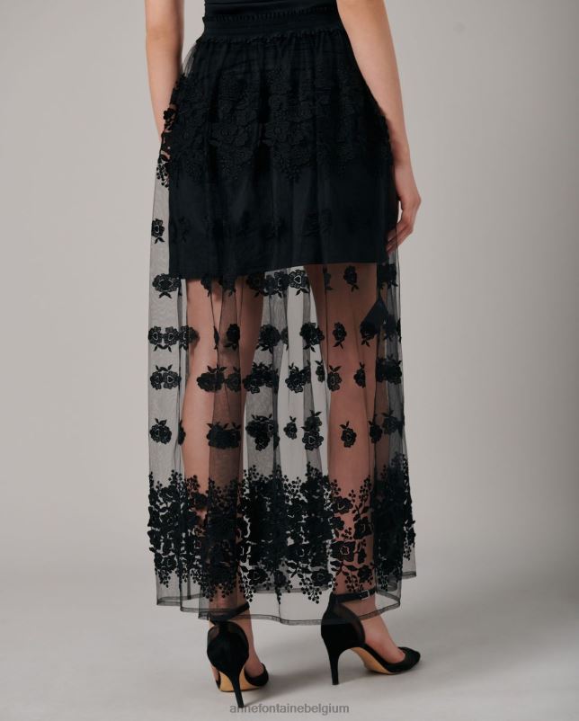 Anne Fontaine vrouwen paradis rok lange tule rokken met 3d bloemen kleding zwart 06TRT372