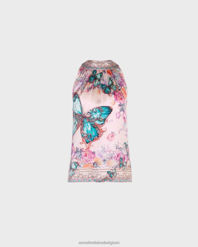 Anne Fontaine vrouwen Arama top haltertop met vlinder- en bloemenprint kleding roze 06TRT258