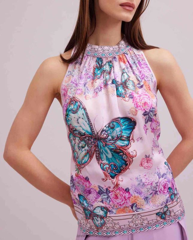 Anne Fontaine vrouwen Arama top haltertop met vlinder- en bloemenprint kleding roze 06TRT258