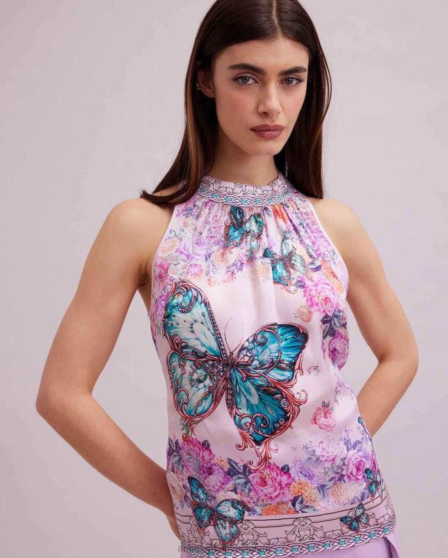 Anne Fontaine vrouwen Arama top haltertop met vlinder- en bloemenprint kleding roze 06TRT258