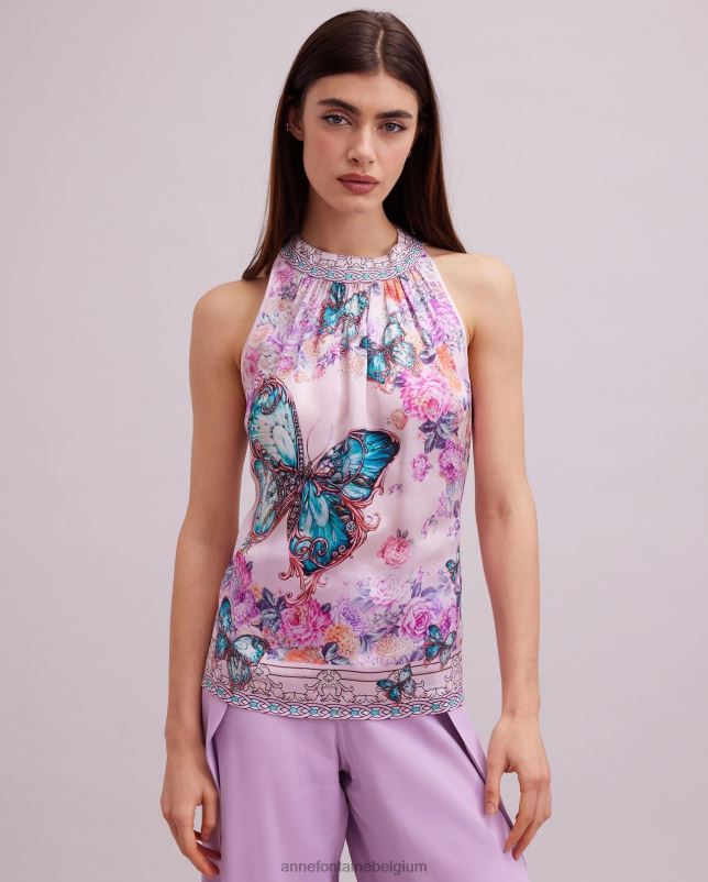 Anne Fontaine vrouwen Arama top haltertop met vlinder- en bloemenprint kleding roze 06TRT258