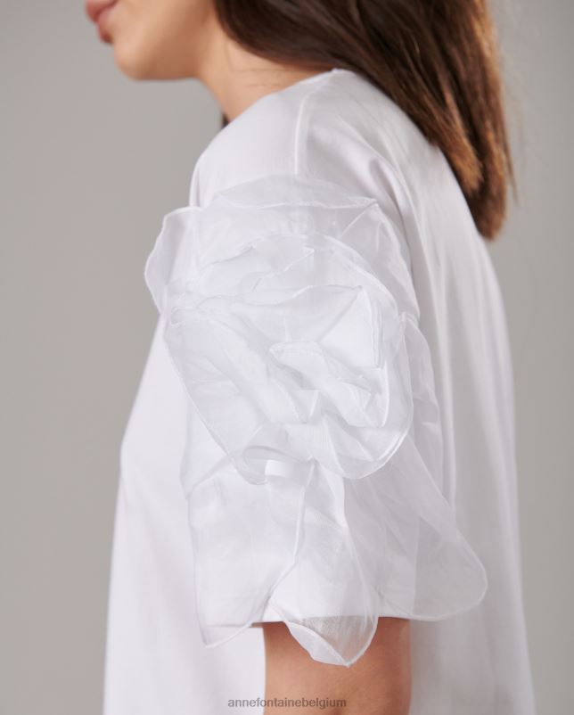 Anne Fontaine vrouwen Colomba-top met ronde halslijn en opvallende bloemenmouwen kleding wit 06TRT275