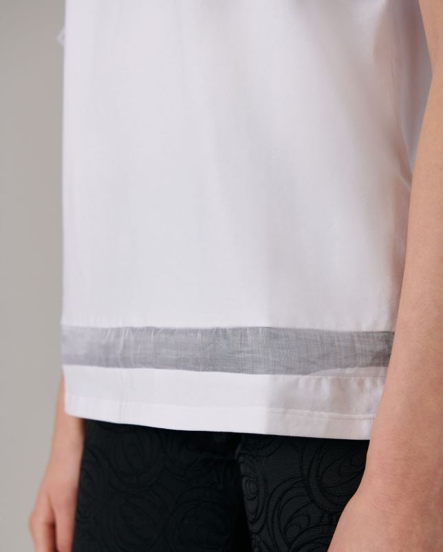 Anne Fontaine vrouwen Colomba-top met ronde halslijn en opvallende bloemenmouwen kleding wit 06TRT275