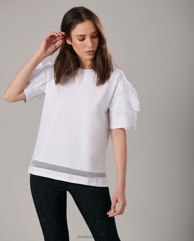 Anne Fontaine vrouwen Colomba-top met ronde halslijn en opvallende bloemenmouwen kleding wit 06TRT275