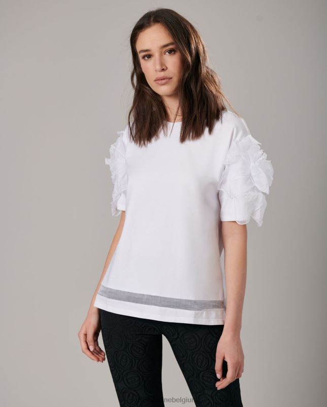 Anne Fontaine vrouwen Colomba-top met ronde halslijn en opvallende bloemenmouwen kleding wit 06TRT275