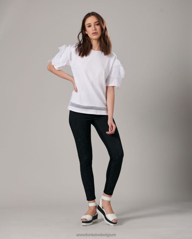 Anne Fontaine vrouwen Colomba-top met ronde halslijn en opvallende bloemenmouwen kleding wit 06TRT275