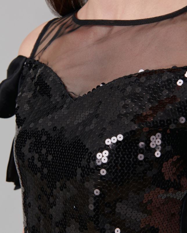 Anne Fontaine vrouwen Fasola top overhemd met pailletten, transparant schouderstuk en open schouder kleding zwart 06TRT283