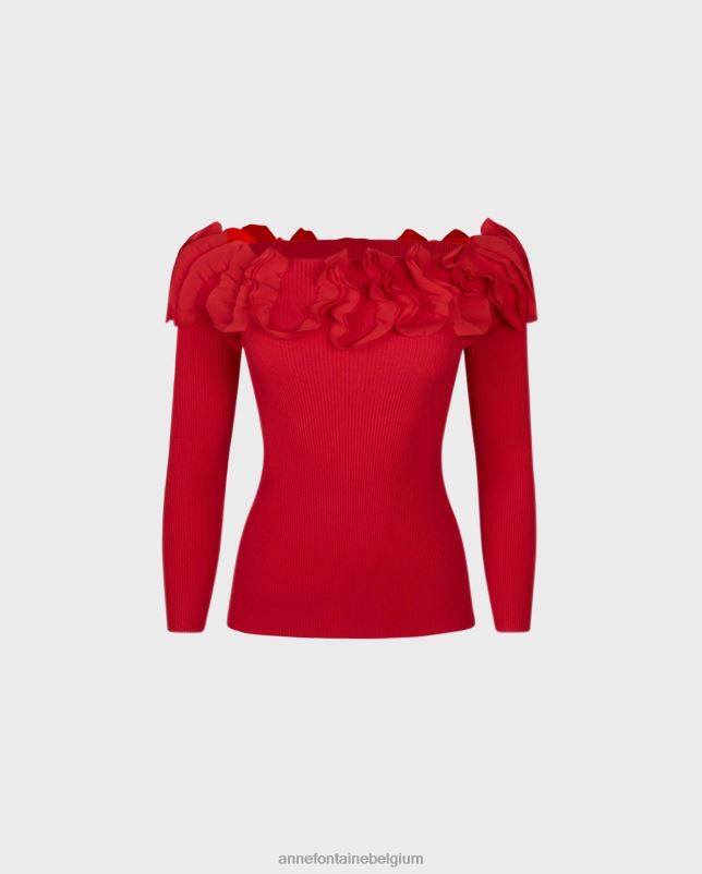 Anne Fontaine vrouwen Feda top gebreide trui met lange mouwen en versierde ruches kleding rood 06TRT280