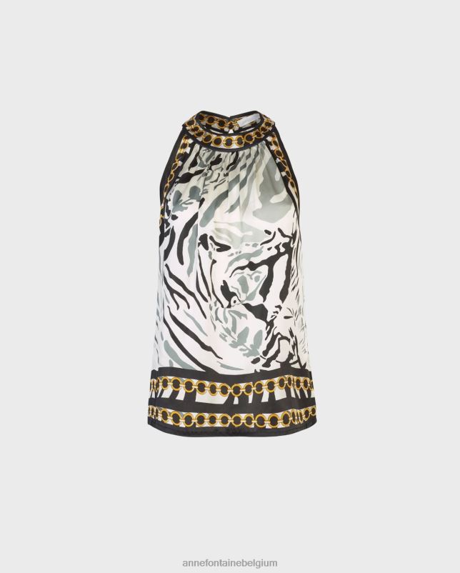 Anne Fontaine vrouwen Juan top haltertop met zijden zebramotief kleding zwart 06TRT256