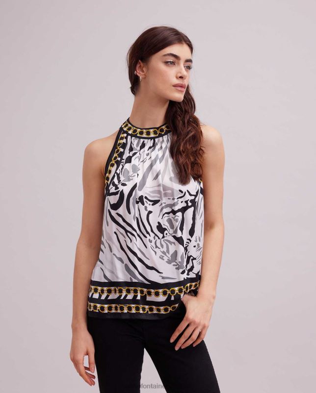 Anne Fontaine vrouwen Juan top haltertop met zijden zebramotief kleding zwart 06TRT256