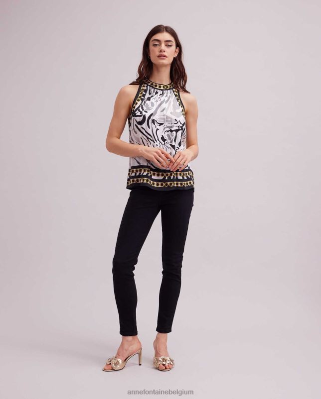 Anne Fontaine vrouwen Juan top haltertop met zijden zebramotief kleding zwart 06TRT256