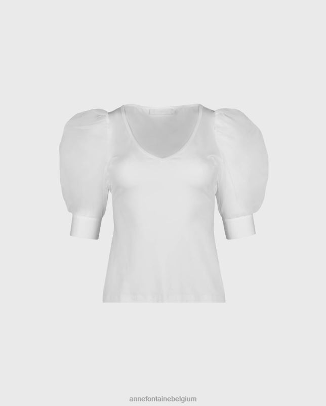 Anne Fontaine vrouwen Luchtfoto top met v-hals en doorschijnende mesh-mouwen kleding wit 06TRT248