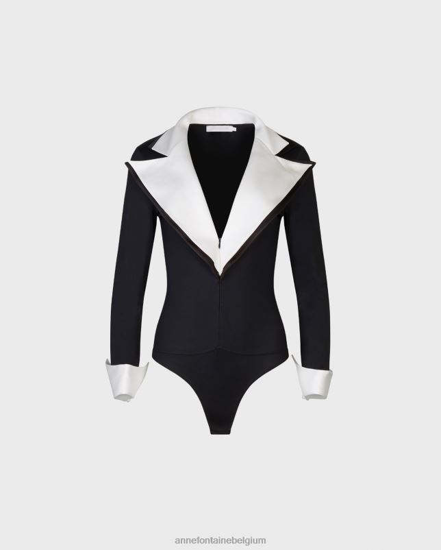 Anne Fontaine vrouwen Polar bodysuit Body met oversized revers en Franse manchetten kleding zwart wit 06TRT287