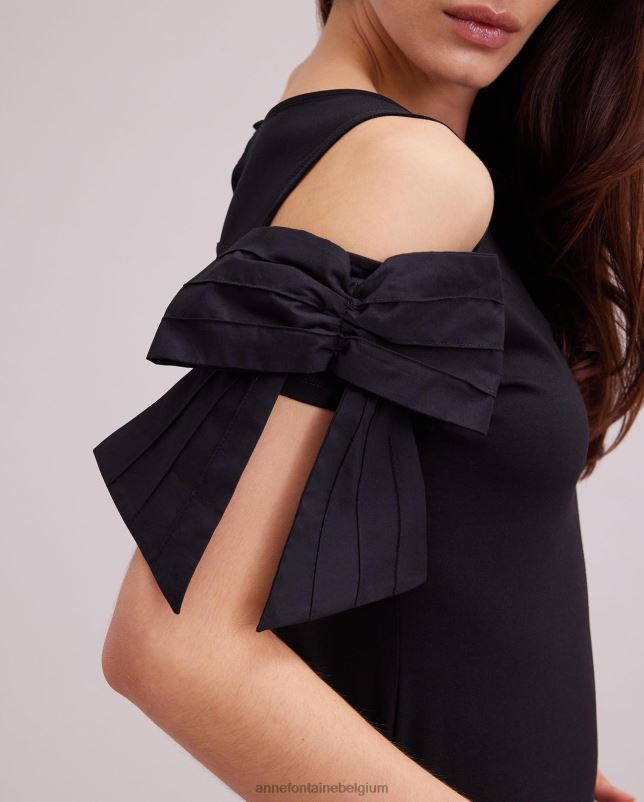 Anne Fontaine vrouwen Virtyl top, jersey top met hartvormige halslijn en doorschijnend schouderstuk kleding zwart 06TRT251