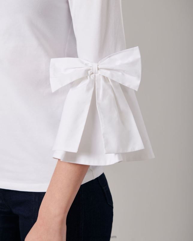 Anne Fontaine vrouwen clissa top 3/4 mouwen aansluitende pima top met geplaatste strikjes kleding wit 06TRT276