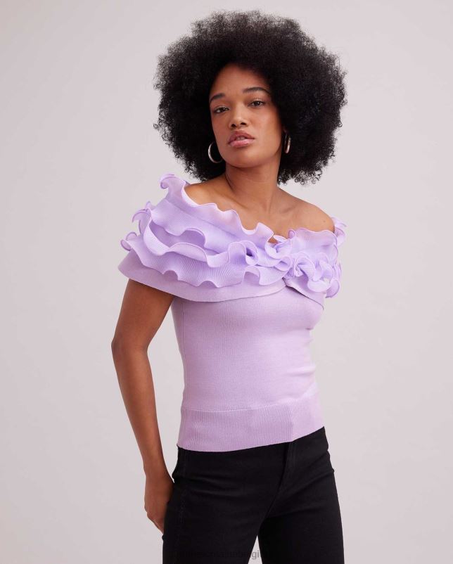 Anne Fontaine vrouwen dessin top lavendel off-shoulder top met micro-geplooide ruches kleding Parme 06TRT257