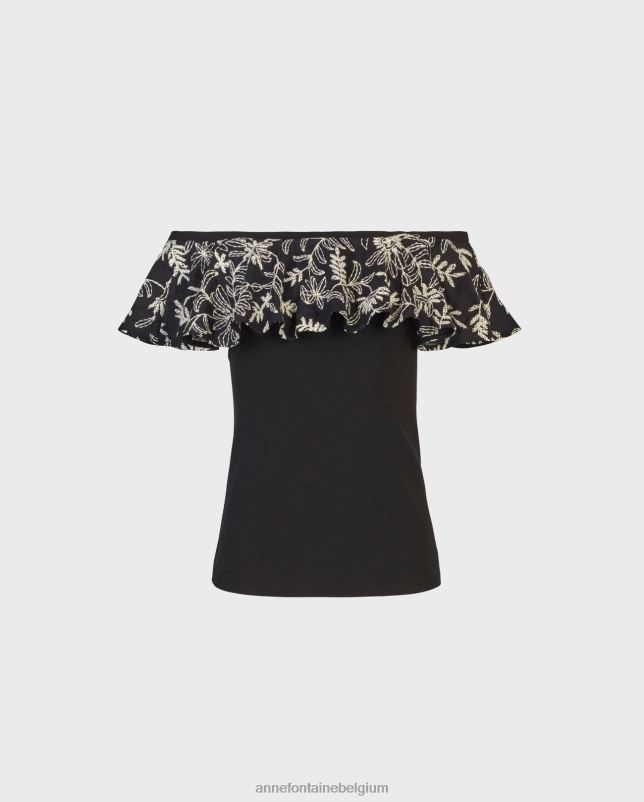 Anne Fontaine vrouwen fusain top met bloemenoverlay kleding zwart wit 06TRT255
