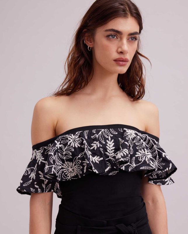 Anne Fontaine vrouwen fusain top met bloemenoverlay kleding zwart wit 06TRT255