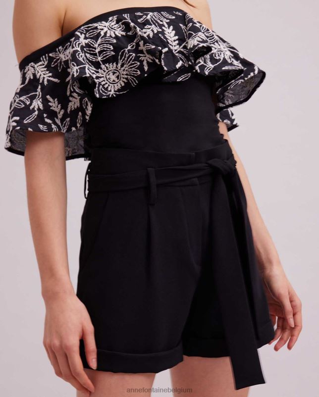 Anne Fontaine vrouwen fusain top met bloemenoverlay kleding zwart wit 06TRT255