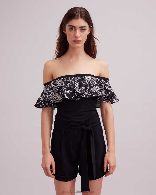 Anne Fontaine vrouwen fusain top met bloemenoverlay kleding zwart wit 06TRT255