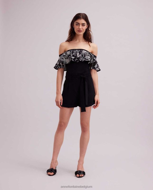 Anne Fontaine vrouwen fusain top met bloemenoverlay kleding zwart wit 06TRT255