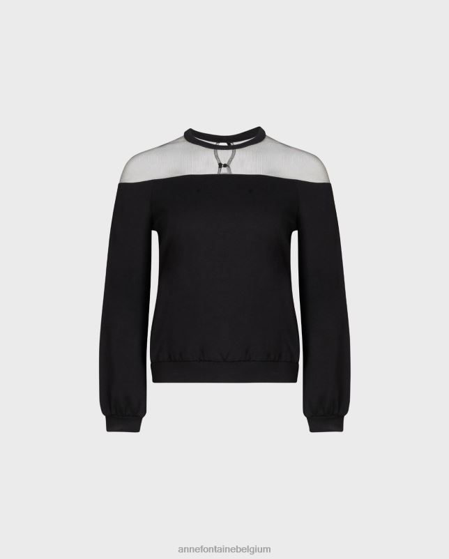 Anne Fontaine vrouwen kally sweatshirt van doorschijnende tule met lange mouwen kleding zwart 06TRT293