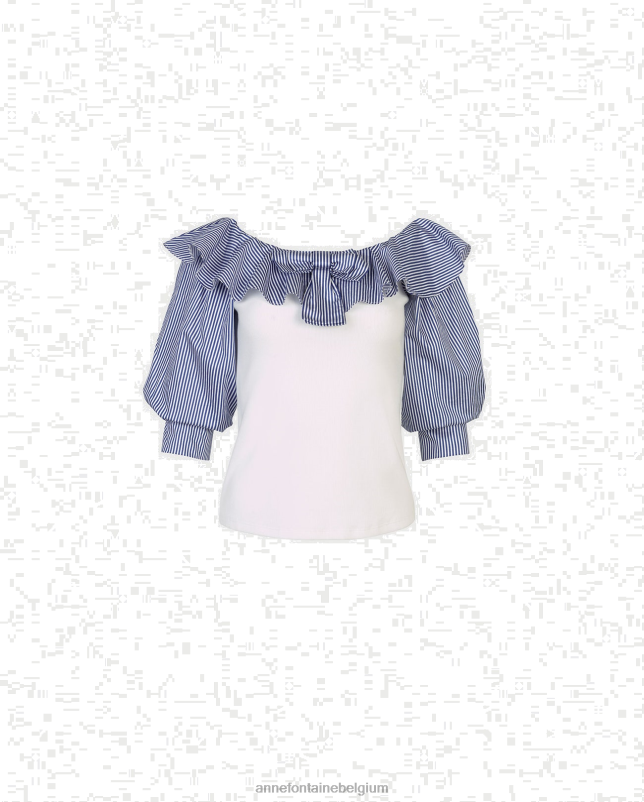Anne Fontaine vrouwen meridionale top met 3/4 mouwen en top met krijtstreep off-shoulder kleding wit Blauw 06TRT263