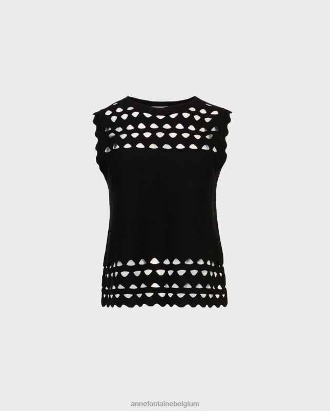 Anne Fontaine vrouwen mouwloze gebreide trui met tableautop en uitgesneden details kleding zwart 06TRT252