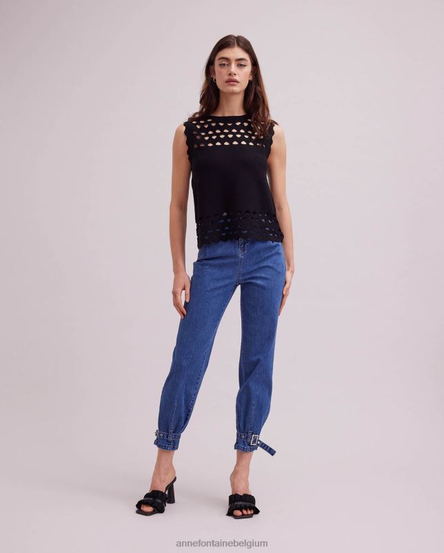 Anne Fontaine vrouwen mouwloze gebreide trui met tableautop en uitgesneden details kleding zwart 06TRT252