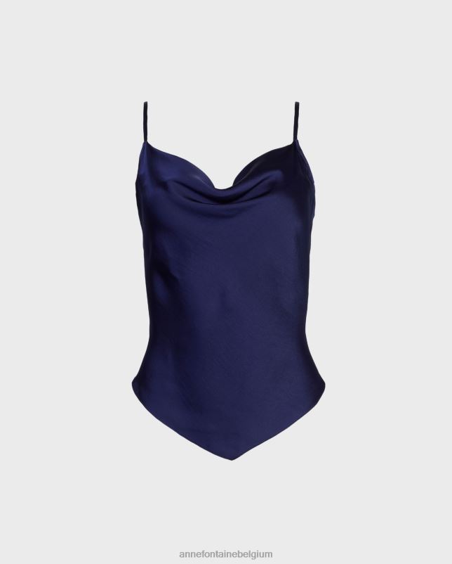 Anne Fontaine vrouwen mouwloze satijnen top met zakdoekzoom en reflet-top kleding blauw 06TRT264
