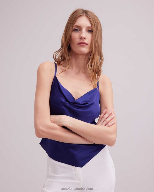Anne Fontaine vrouwen mouwloze satijnen top met zakdoekzoom en reflet-top kleding blauw 06TRT264