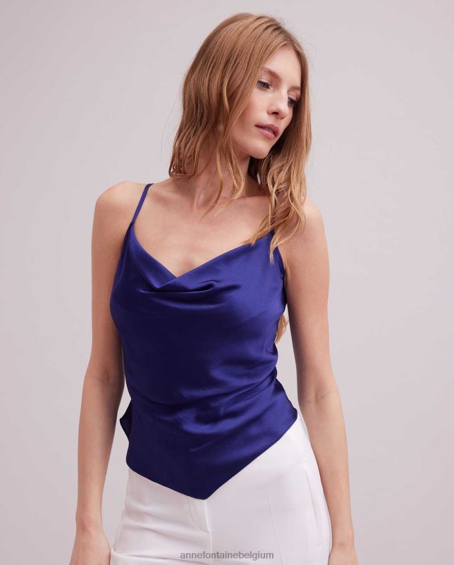 Anne Fontaine vrouwen mouwloze satijnen top met zakdoekzoom en reflet-top kleding blauw 06TRT264
