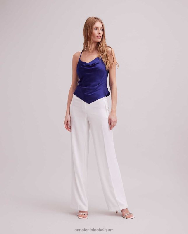 Anne Fontaine vrouwen mouwloze satijnen top met zakdoekzoom en reflet-top kleding blauw 06TRT264