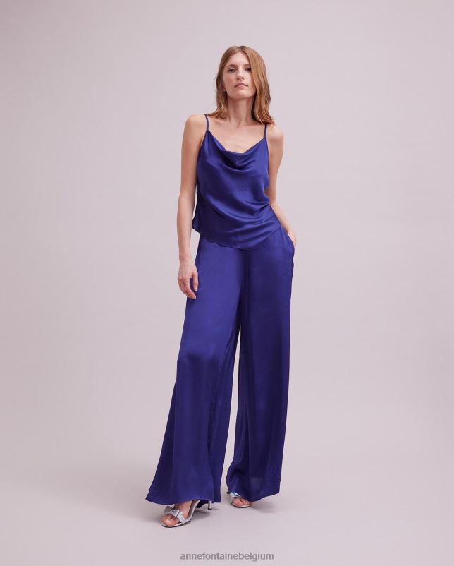Anne Fontaine vrouwen mouwloze satijnen top met zakdoekzoom en reflet-top kleding blauw 06TRT264