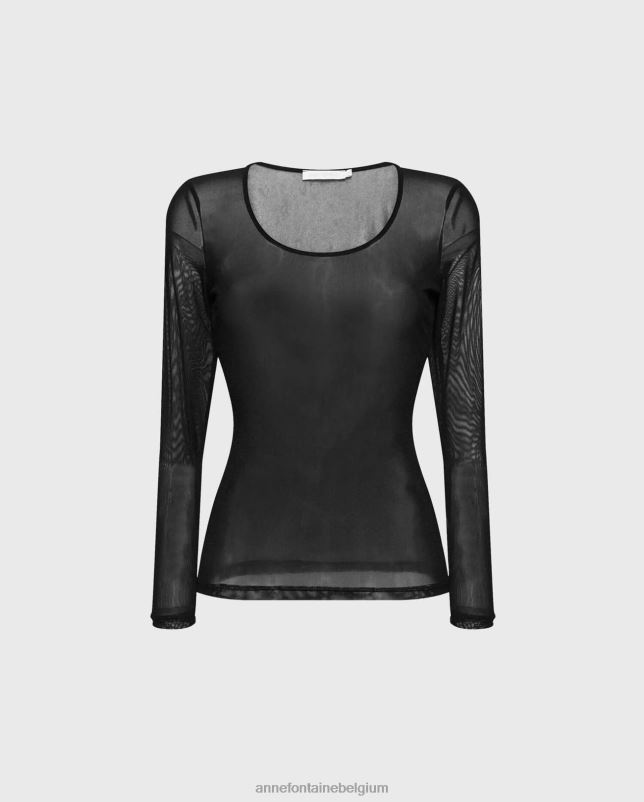 Anne Fontaine vrouwen mystery top doorschijnende mesh top met lange mouwen kleding zwart 06TRT282