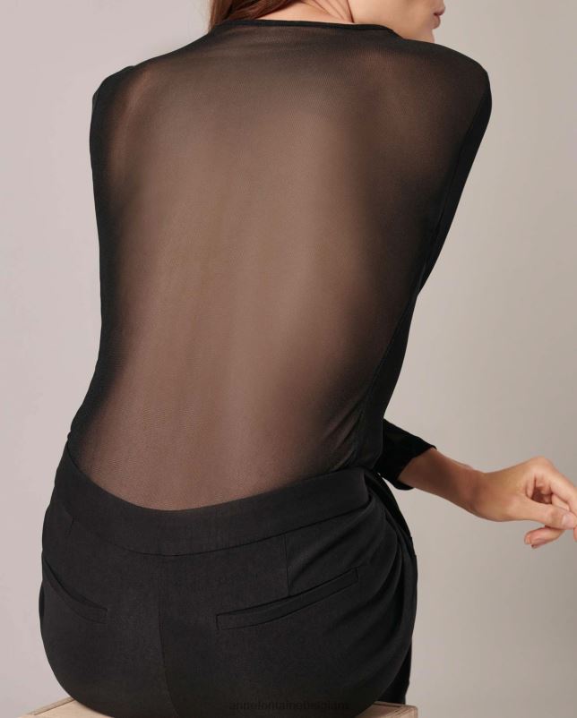 Anne Fontaine vrouwen mystery top doorschijnende mesh top met lange mouwen kleding zwart 06TRT282