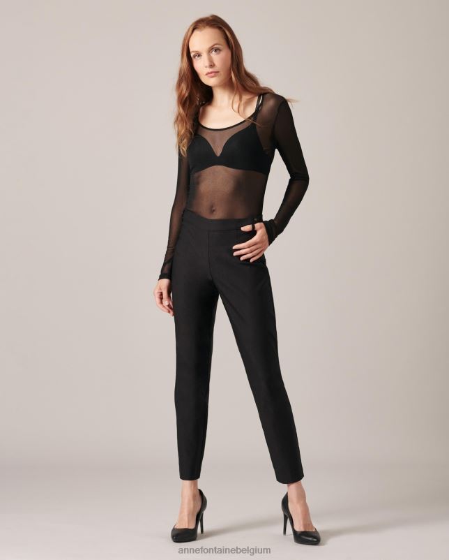 Anne Fontaine vrouwen mystery top doorschijnende mesh top met lange mouwen kleding zwart 06TRT282