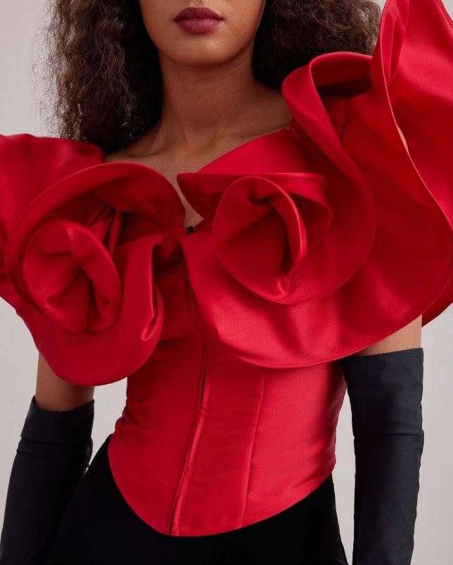 Anne Fontaine vrouwen ode corset corsettopje met overdreven ruches kleding tango rood 06TRT254