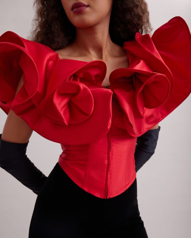 Anne Fontaine vrouwen ode corset corsettopje met overdreven ruches kleding tango rood 06TRT254