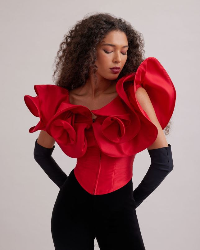 Anne Fontaine vrouwen ode corset corsettopje met overdreven ruches kleding tango rood 06TRT254