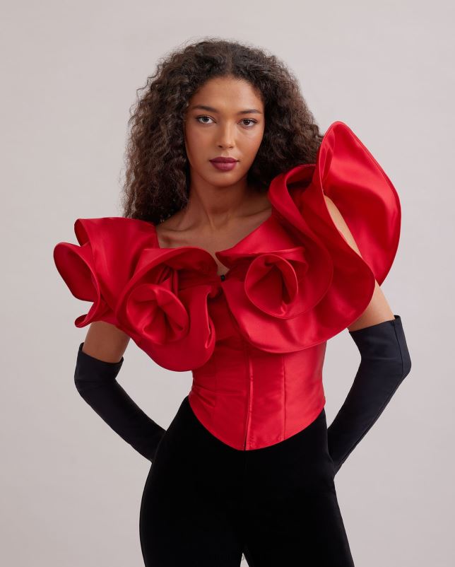 Anne Fontaine vrouwen ode corset corsettopje met overdreven ruches kleding tango rood 06TRT254