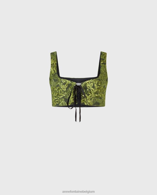 Anne Fontaine vrouwen passion top geborduurde corset top met pailletten en fluwelen lint kleding zwart groen 06TRT284
