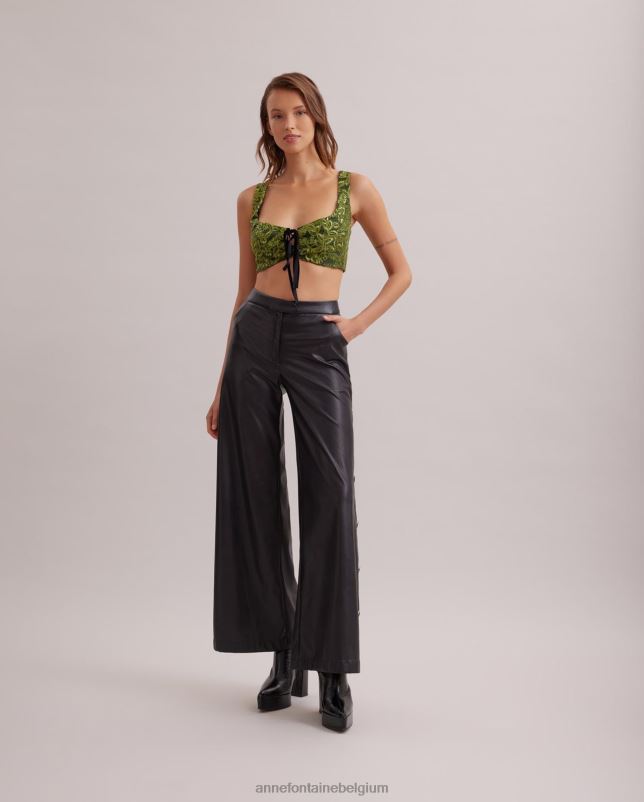 Anne Fontaine vrouwen passion top geborduurde corset top met pailletten en fluwelen lint kleding zwart groen 06TRT284