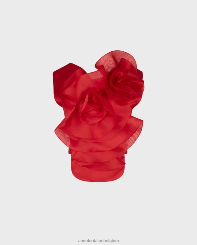 Anne Fontaine vrouwen reader shirtfront zijden shirtfront met grote bloem kleding tango rood 06TRT273