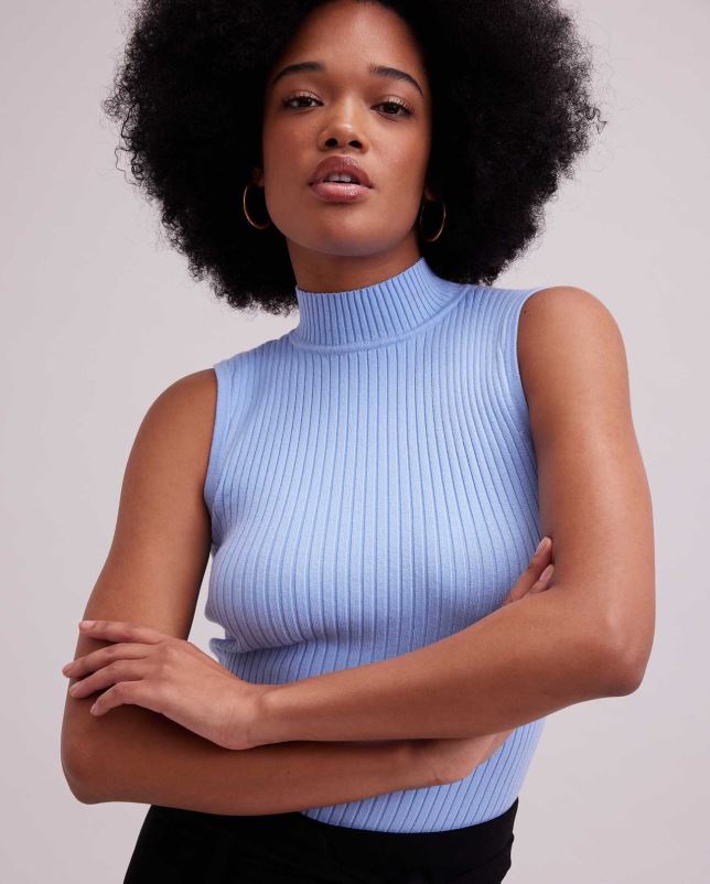 Anne Fontaine vrouwen solo top mouwloos geribbeld mockneck-breisel kleding lichtblauw 06TRT267