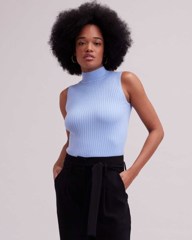 Anne Fontaine vrouwen solo top mouwloos geribbeld mockneck-breisel kleding lichtblauw 06TRT267