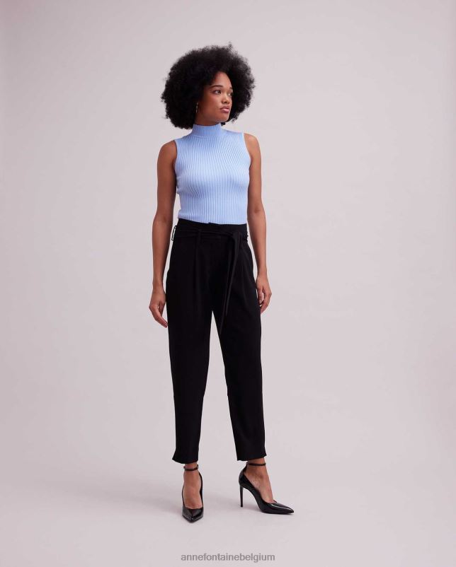 Anne Fontaine vrouwen solo top mouwloos geribbeld mockneck-breisel kleding lichtblauw 06TRT267