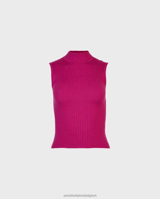 Anne Fontaine vrouwen solo top mouwloze coltrui met col kleding roze 06TRT296